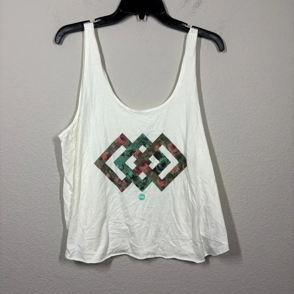 Eidon Large Diamond In The Rough Tank Top Ivory White Cotton Scoop Neck Swing - Picture 1 of 6